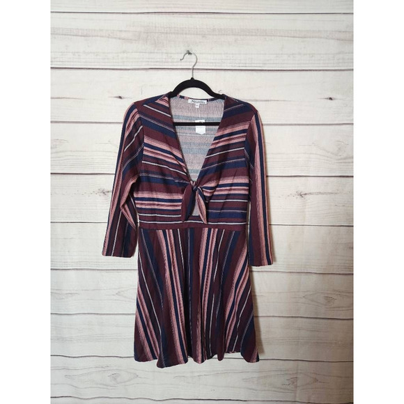 Stiletto Womens Skater Dress Multicolor Short Striped V Neck Long Sleeve Tied XL - Picture 1 of 6